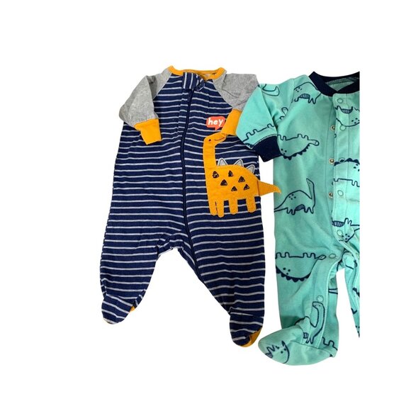 Lot of 2 Boys Infant Baby Size Newborn Bodysuit Footed Sleeper Pajamas Blue Stri - Picture 3 of 3